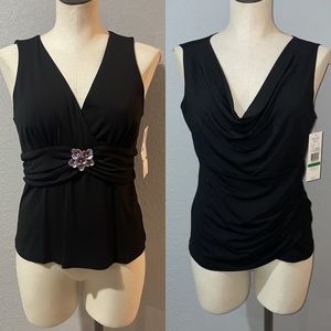 Bundle of 2 NWT Karen Kane Women’s Black Tank Tops size L Removable Brooch
